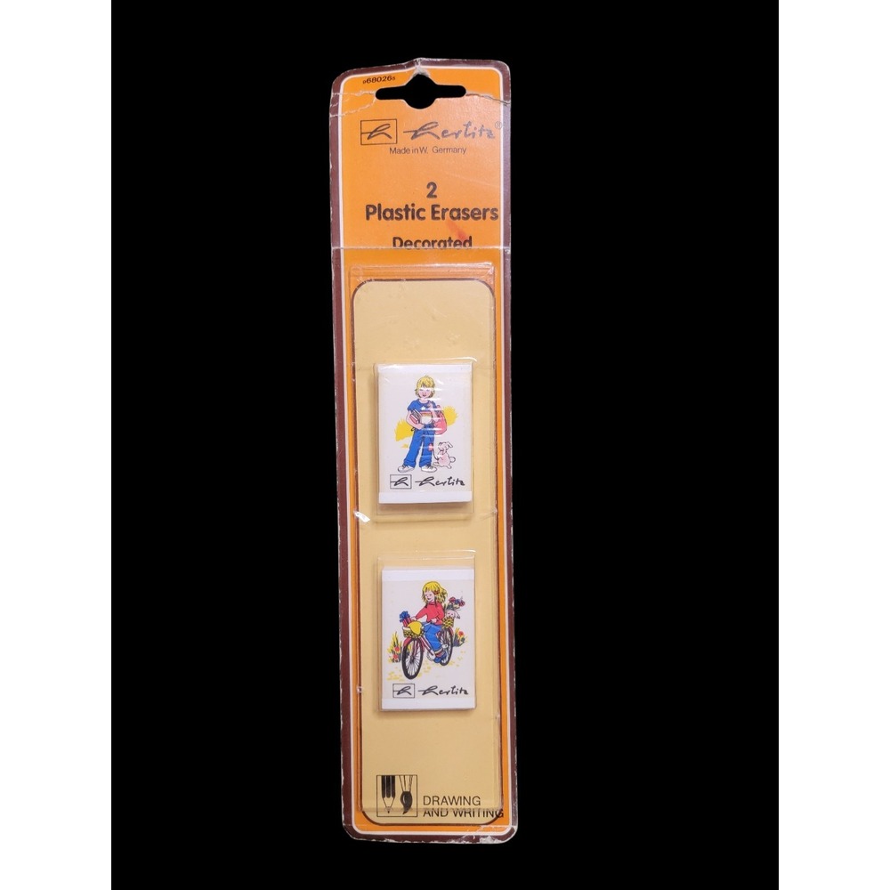 Vintage NIB New W Germany Plastic Erasers 2 Two